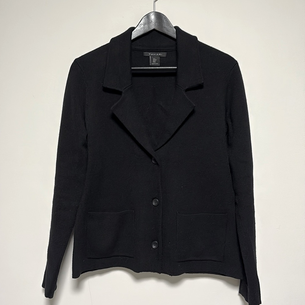Tahari black button sweater blazer sz small s preowned